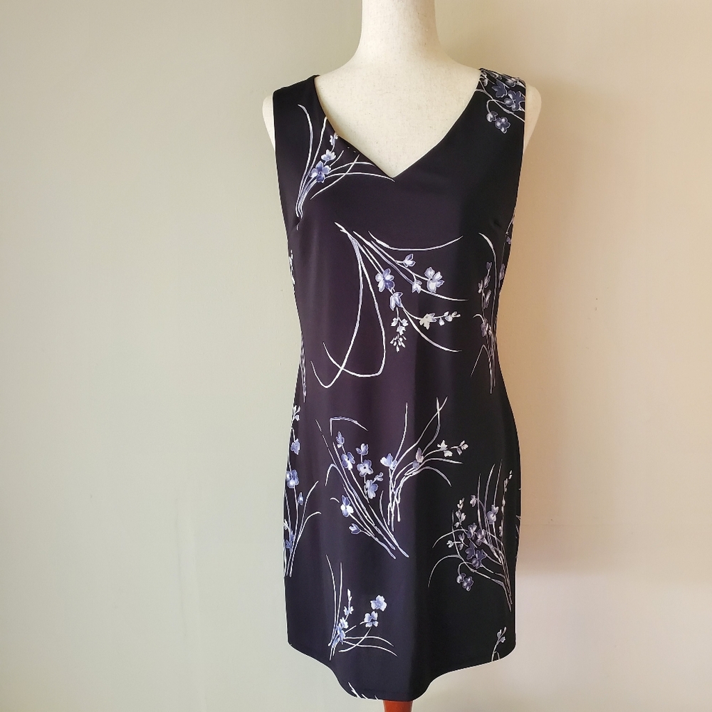 Vintage Sleeveless Floral 90s Black Dress Knapp Studio Size Large